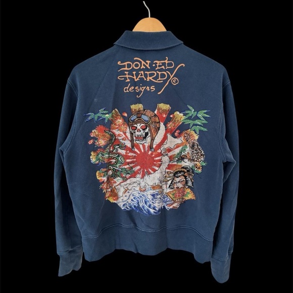 Ed Hardy Sweaters - Ed Hardy Glamorous Rhinestones Graphic Label with Tiger Design Zip Up